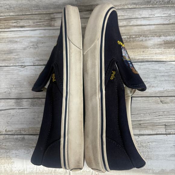 Polo Bear Ralph Lauren Shoes Sz 8 Keaton Slip on Sneakers Navy Blue Cotton Prep - Picture 5 of 12
